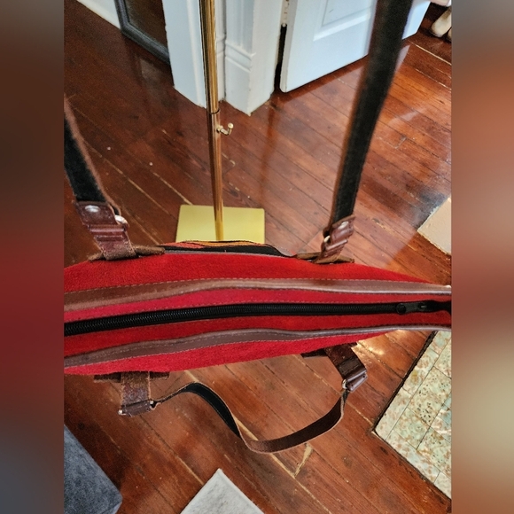 Handcraft Bolivian Red Suede & Brown 100% Leather Tote Bag - Picture 8 of 12